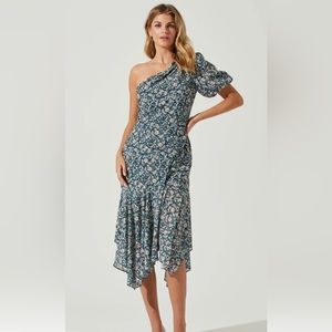 ASTR The Label Santorini Floral One Shoulder Midi Dress